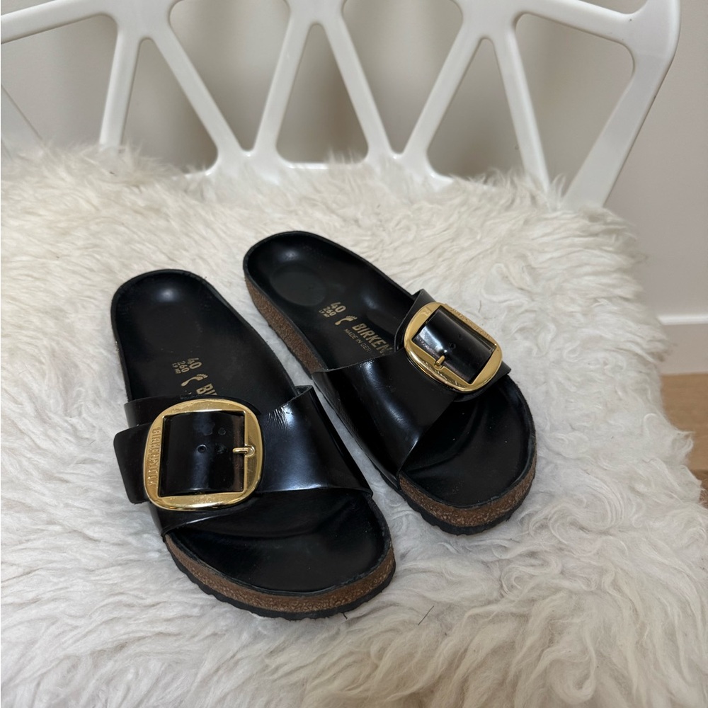 Birkenstock Madrid Gold Big Buckle - High Shine black